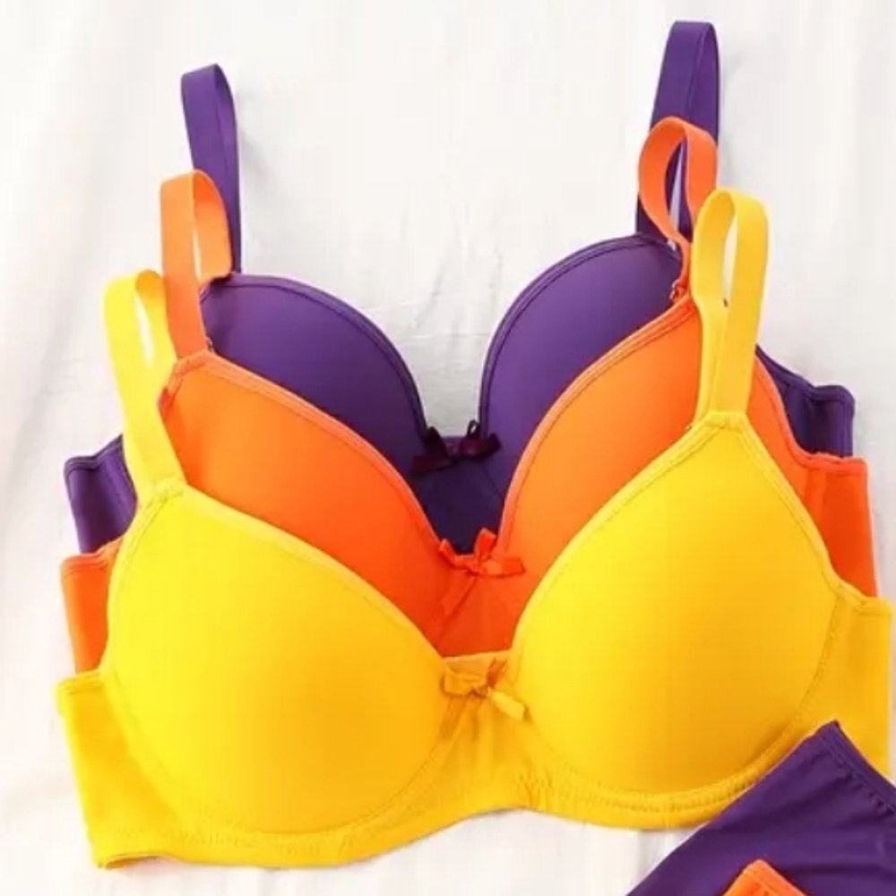 Vibrant Women's Bra 3pc Set - Purple, Orange, Yellow, US Size 34 B/C, 36 B/C